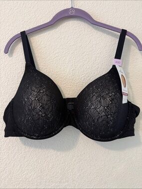 NWT Jockey Lined Microfiber Lace T-shirt Demi Coverage Bra, Black, 40D